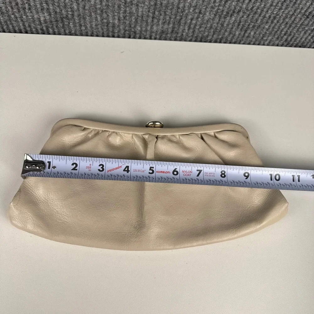 Vintage Cream Slouchy Frame Clutch Bag Evening‎ Pouch Off-White Silver B72Q